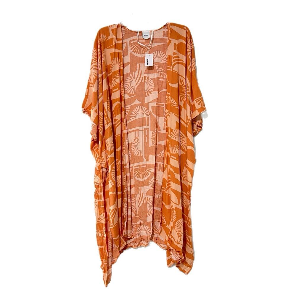 Sonoma Kimono Cover Up Women One Size Orange Long Boho Coastal Airy Resort NEW - Picture 1 of 9